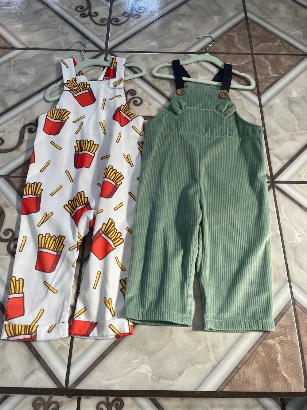 PatPat Mint Green Corduroy Overalls with Navy Trim